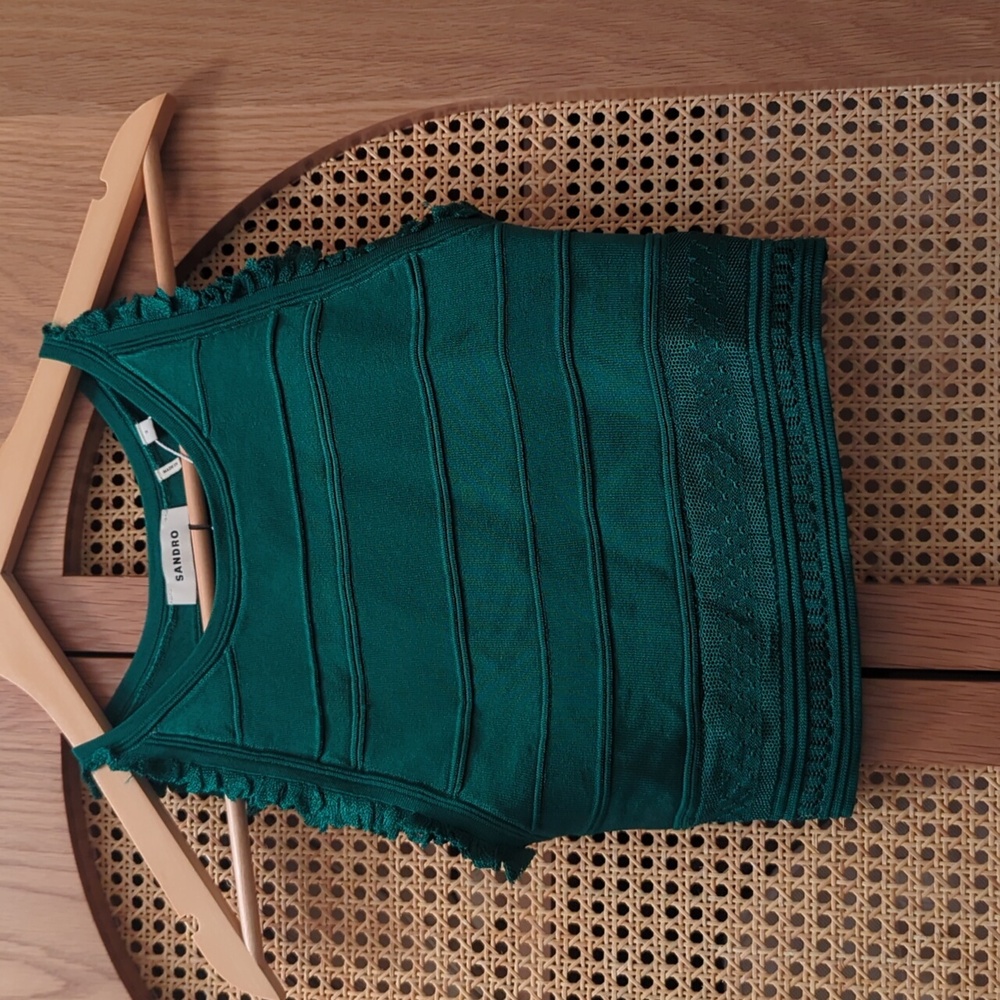 NWT Sandro Green Knit Crop Top - Size Small - Picture 3 of 6